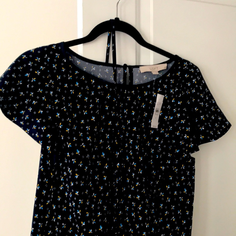 LOFT navy floral tie waist dress